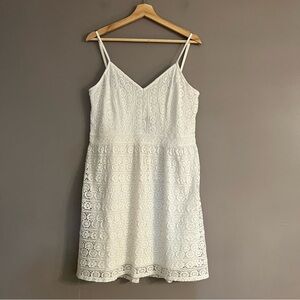 Abercrombie & Fitch Women Mini Boho Lace Dress Crochet Smoked V Neck White XL